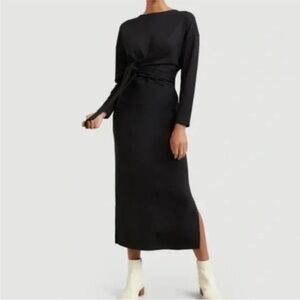 Modern Citizen Terry Cloth Cotton Black Tie Front Long Sleeve Midi Dress Size M